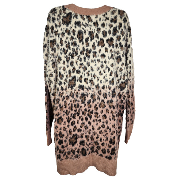 Time and Tru Cardigan Womens XXL 20 Ombre Animal Eyelash Leopard Buttons V Neck - Picture 2 of 10